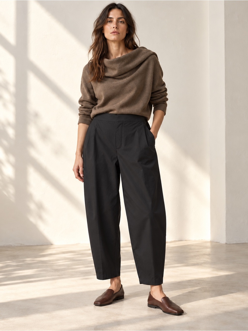Massimo Dutti Black Barrel Leg Trousers Minimalist Sz US 16 Est.